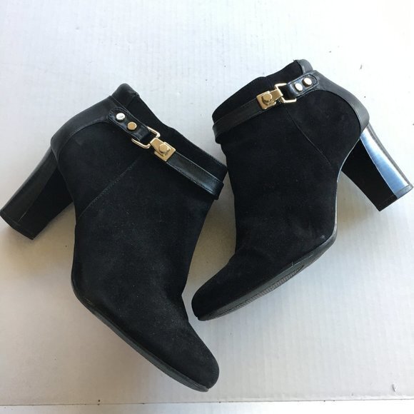 Alfani Dolorna Pointed Toe Suede Ankle Boot Booties Womens Size 9M Black Leather - Picture 5 of 10